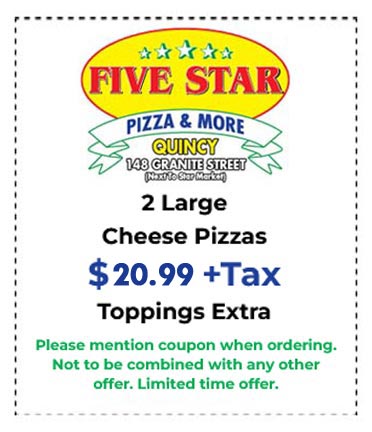 5 star shop pizza menu